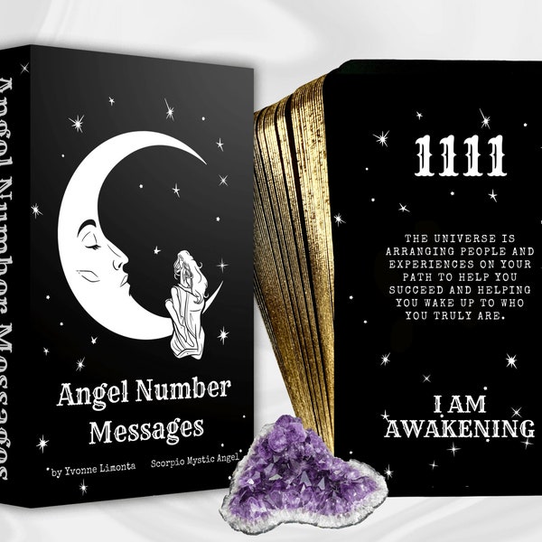 Angel Number Messages & Affirmation Oracle Deck, 53 Cards, Gold Gilded Edge