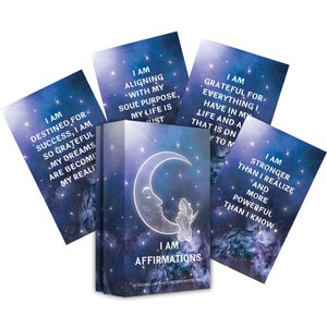 Oracle Deck, I AM Affirmation Cards, Silver Gilded Edge, 53 Cards, Custom Box