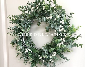 Classic Year Round Faux Eucalyptus and Gypsophila Wreath