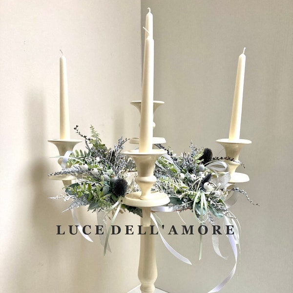 Cream 5 Arm Candelabra with Winter Wonderland Handmade Decoration