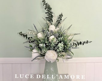Große Luxus Rose, Salvia, Distel und Eukalyptus handgebundenes künstliches Blumenarrangement