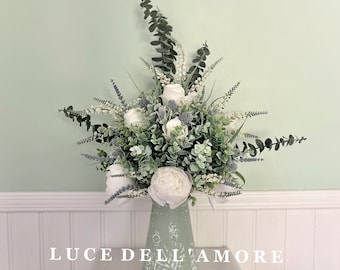 Large luxury rose, salvia, thistle and eucalyptus hand tied faux flower arrangement