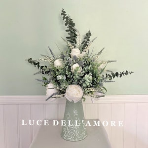 Große Luxus Rose, Salvia, Distel und Eukalyptus handgebundenes künstliches Blumenarrangement