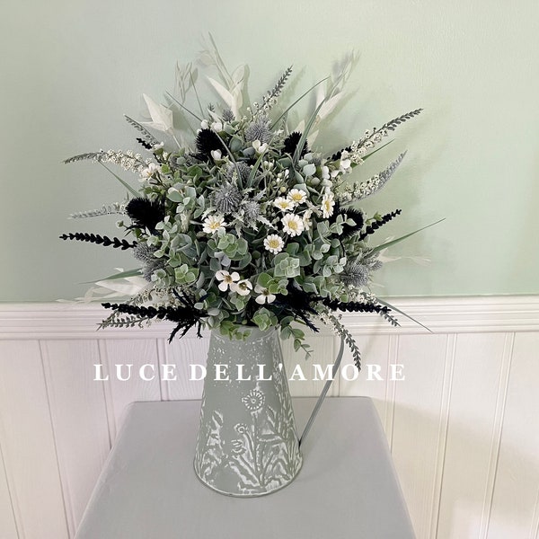 Large navy luxury faux wax flower hand tied arrangement