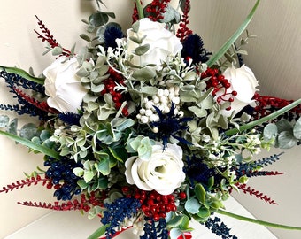 4th of July hand tied silk flower arrangement .  4th of July Decorations - USA Decor.