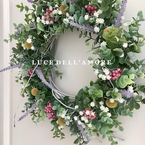 English Meadow Wreath,  Handmade Summer Faux Flower Wreath