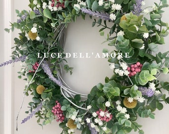 English Meadow Wreath,  Handmade Summer Faux Flower Wreath