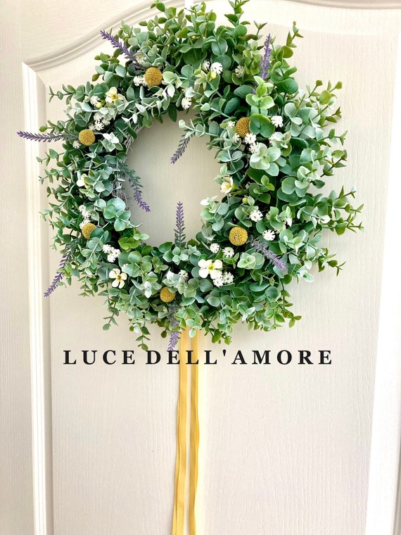 Spring Meadow Wreath.  Eucalyptus, Lavender & Craspedia Year Round Door Wreath