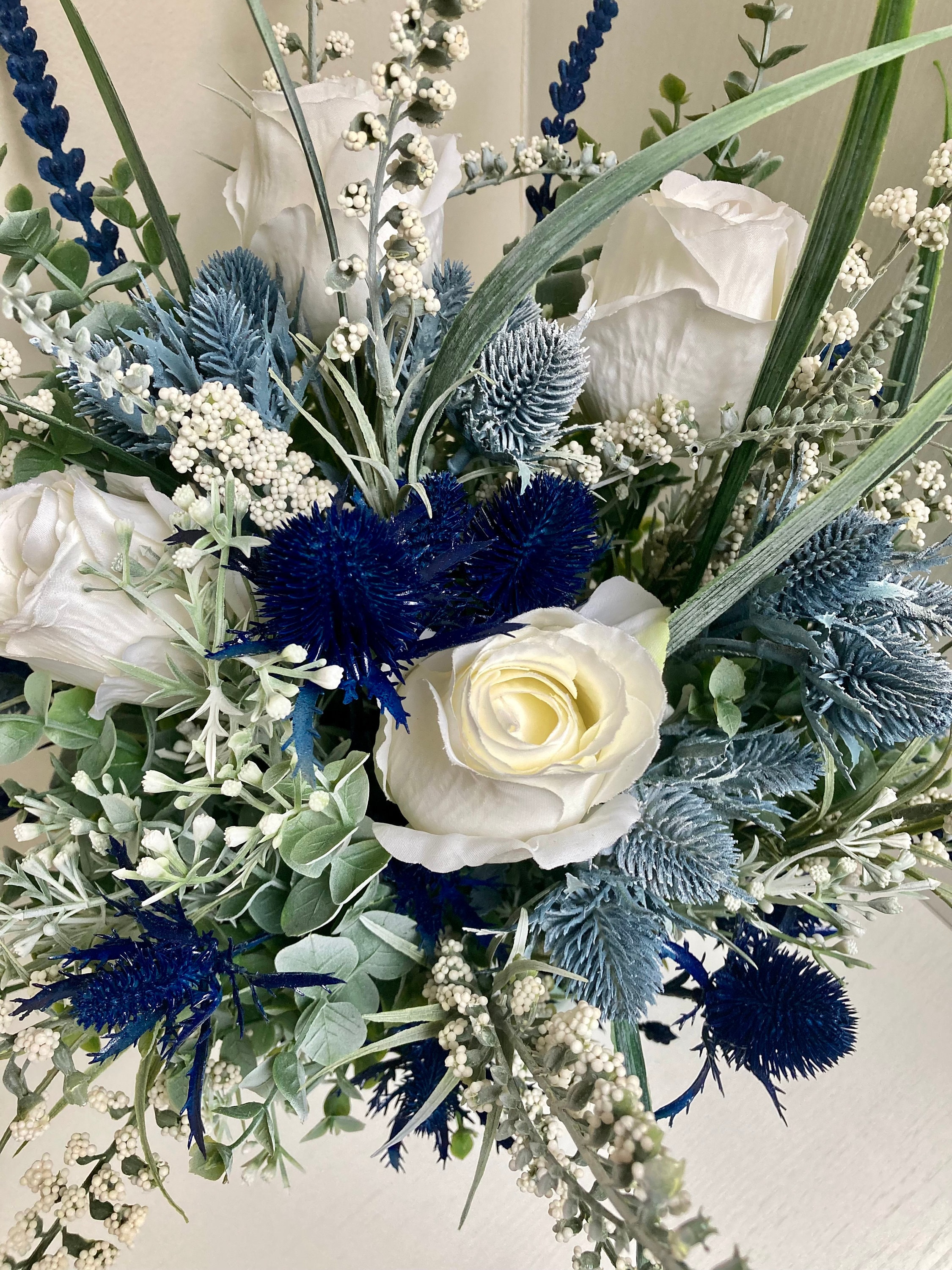 Navy and Ivory Luxury Faux Flower Bouquet Etsy UK