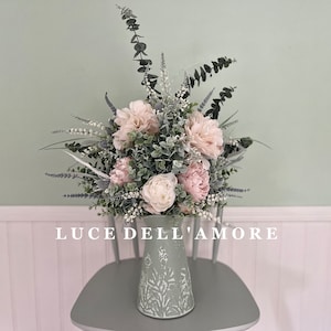 Luxury Silk Peony Bouquet, Blush Pink Silk and Eucalyptus Flower Arrangement