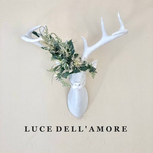 Stag Head Floral Wall Art Animal Head Wall Art Wall Decor Art for Living Room Cream sage Floral Stag Head Deer Head Wall Hanging