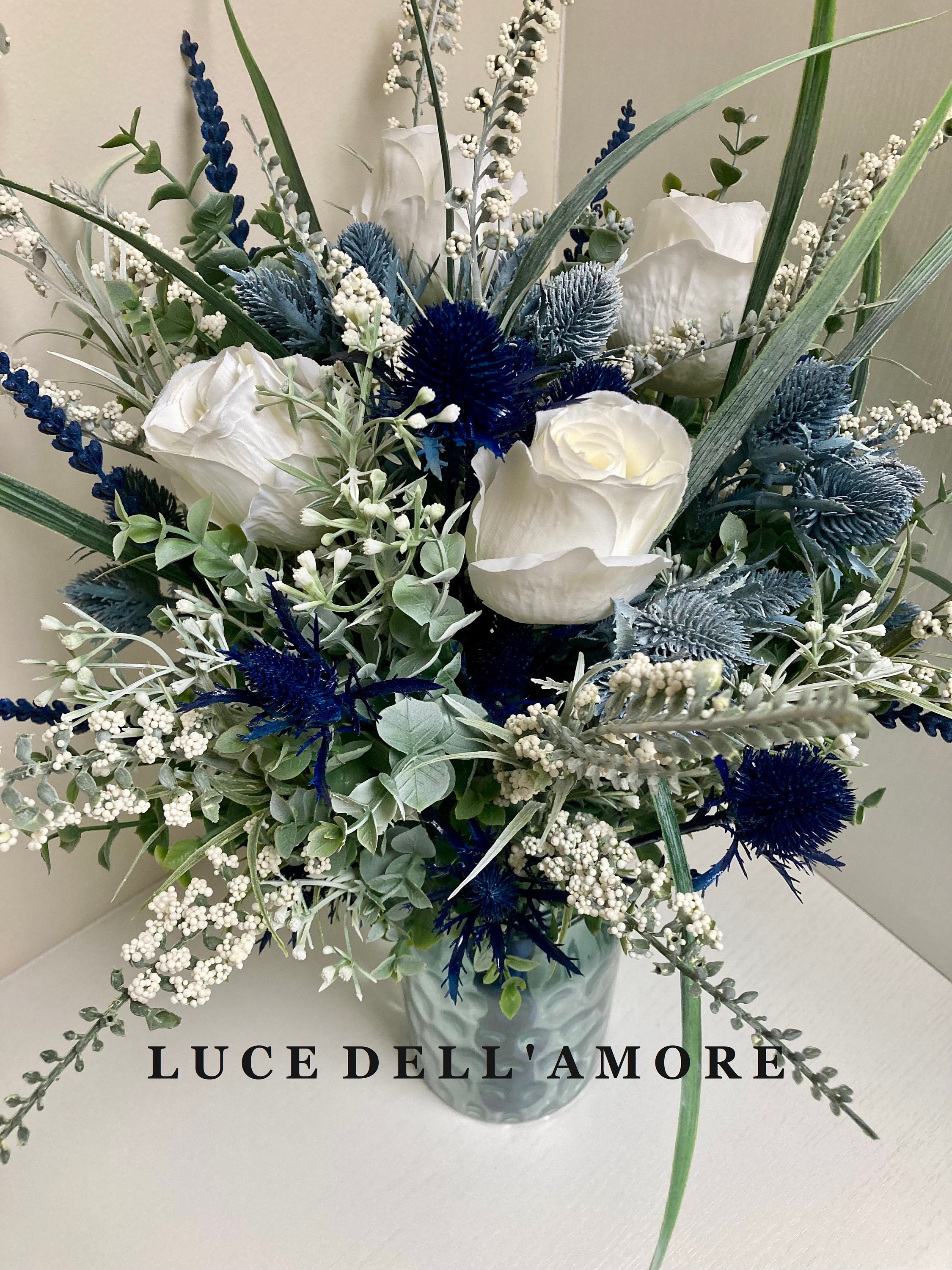 Navy and Ivory Luxury Faux Flower Bouquet Etsy UK