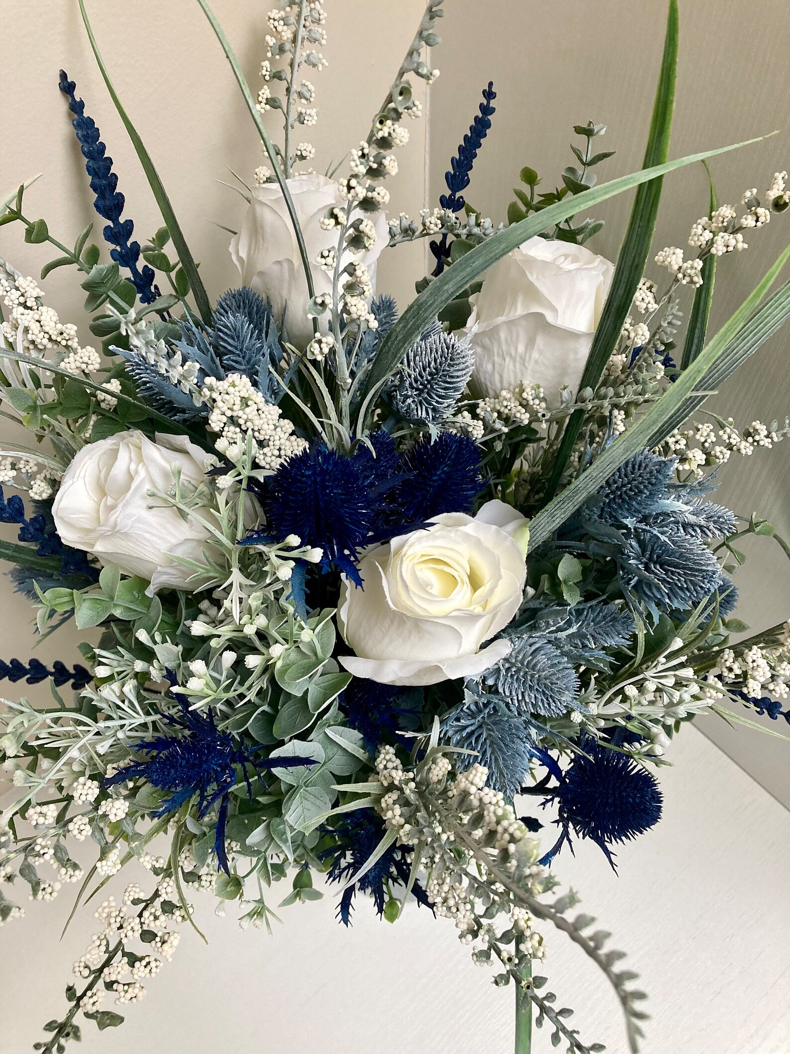 Navy and Ivory Luxury Faux Flower Bouquet Etsy UK