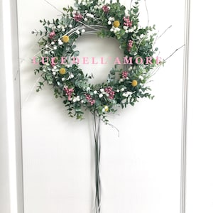 Eucalyptus wreath with gypsophila, faux pepper berries and dried craspedia image 4