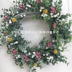 Eucalyptus wreath with gypsophila, faux pepper berries and dried craspedia image 7