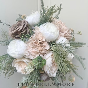 Blush Pink Peony Bouquet: Silk Hydrangea, Rose & Eucalyptus