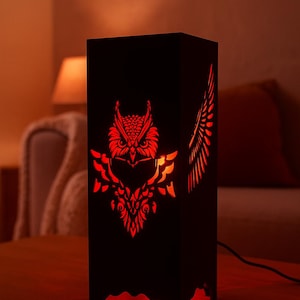 Owl Wooden LED Lamp – Handmade RGB Bluetooth Night Light with Engraved Design