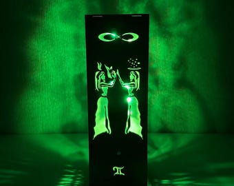 Lámpara LED del Zodíaco Géminis: Luz nocturna de madera con Bluetooth y modos de sonido y música