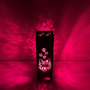 Cat Night Lamp – Wooden RGB LED Bedside Lamp – Personalized Gift for Cat Lovers