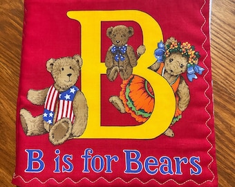 B is for Bear cloth soft Book: Alphabet Learning fabric book, cloth book panel, fabric book panel