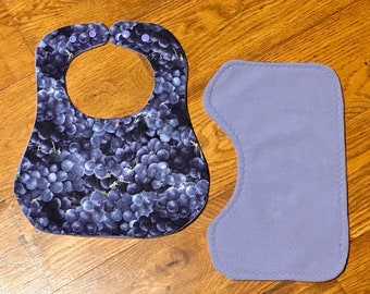 Grapes Baby Bib and Burp Cloth Set: Cotton Fleece
