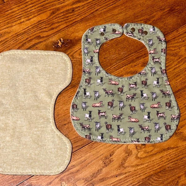 Goat baby bib and burp cloth set, goat baby bib, goat bib, goat burp cloth, farm baby bib, goat baby shower gift, farm baby gift set