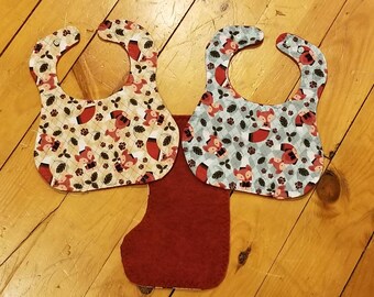 Fox Baby Bib and Burp Cloth Set: Plaid Flannel, Gender Neutral