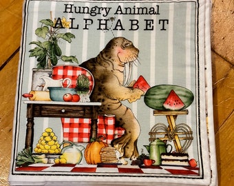 Hungry Animal Alphabet Cloth Baby Book, personalized soft book, diy fabric book panel