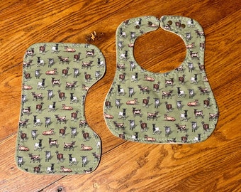 Goat baby bib and burp cloth set, goat baby bib, goat bib, goat burp cloth, farm baby bib, goat baby shower gift, farm baby gift set