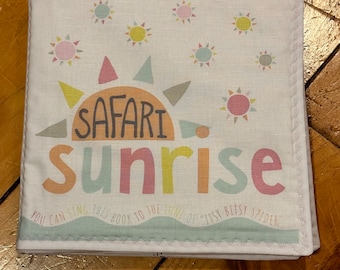 Safari sunrise cloth fabric baby book,  safari fabric book, fabric book, cloth baby book, fabric baby book, baby quiet book, animals book