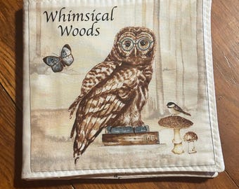 Whimsical Woods Fabric Baby Book: Deer, Bird, Owl Soft Book, Woodland Shower Gift, Personalized cloth book