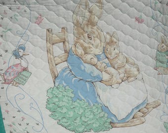 Vintage Beatrix Potter Peter Rabbit baby Blanket, Quilted Peter Rabbit wall hanging, pre quilted vintage Beatrix potter baby gift