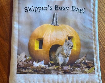 Skipper’s Busy Day Fabric Baby Book: squirrel soft baby book, fall baby gift