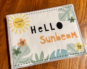Hello Sunbeam Fabric Baby Book: embroidered baby book, personalized cloth book, neutral baby gift