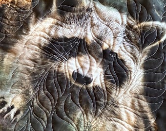 Raccoon baby blanket, deer blanket, woodland baby gift, raccoon quilted baby blanket, outdoors baby blanket, raccoon wall hanging