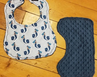 Mermaid Baby Bib and Burp Cloth Set: Cotton & Minky