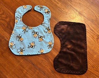 Monkey baby bib and burp cloth set, monkey baby bib, monkey burp cloth, monkey baby gift, monkey toddler bib