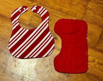 Candy Cane Baby Bib and Burp Cloth Set: Christmas Stripes
