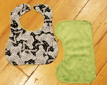 Mummy Baby Bib & Burp Cloth Set: Halloween Cotton Minky