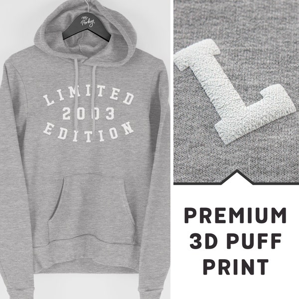 21st Birthday Hoodie, 2003 Sweatshirt, 21st Birthday Gift, Limited Edition 2003 Hoodie with Premium 3D Puff Print by Mr Porkys™