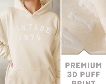 50th Birthday Hoodie for 2024 Birthdays, 1974 Sweatshirt, 50th Birthday Gift, Vintage 1974 Hoodie with Premium 3D Puff Print by Mr Porkys™