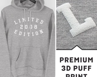 16th Birthday Hoodie, 2008 Sweatshirt, 16th Birthday Gift, Limited Edition 2008 Hoodie with Premium 3D Puff Print by Mr Porkys™