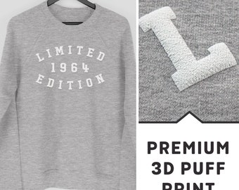 60th Birthday Sweatshirt, 1964 Jumper, 60th Birthday Gift, Limited Edition 1964 Sweatshirt with Premium 3D Puff Print by Mr Porkys™