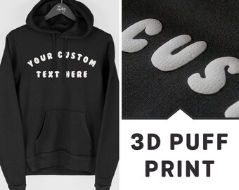 Custom Puff Print Hoodie, Personalised Hooded Sweatshirt, Custom Text Hoodie, Bespoke Hoodie, By Mr Porkys™