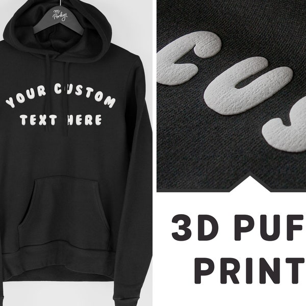 Custom Puff Print Hoodie, Personalised Hooded Sweatshirt, Custom Text Hoodie, Bespoke Hoodie, By Mr Porkys™