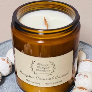 Wood wick candles in Amber Jar,natural soy, homemade, hand poured, 10 oz, strong scent