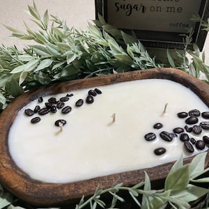 Wooden Dough Bowl Candle/natural soy/rustic decor/Farmhouse decor/3 wick/coffee beans/phthalate free/home decor