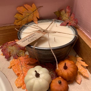 Farmhouse/rustic/home decor/gift/homemade/hand poured/candle/100 percent soy/5 wick/farm house decor/fall decor/Galvanized tin