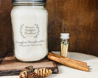 Fall candle/Autumn Candle/Fall Decor/Pure soy/Campfire/Marshmallow/Container Candle/Mason Jar/ 16 oz/Homemade/Hand poured/