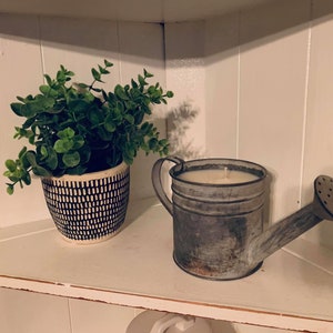 Galvanized tin/soy wax/farmhouse/rustic/ gardening/weather pitcher/gift